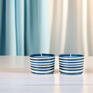 Jeff Banks Set of 2 Candles | Blue and White Striped Nautical Candle Gift Set