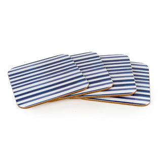 Jeff Banks Set of 4 Coasters | Blue and White Stripe Nautical Drinks Coasters