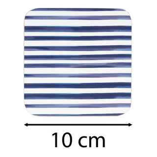 Jeff Banks Set of 4 Coasters | Blue and White Stripe Nautical Drinks Coasters