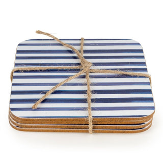 Jeff Banks Set of 4 Coasters | Blue and White Stripe Nautical Drinks Coasters