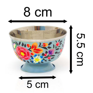 Ketaki Hand Painted Blue Enamelware Dipping Bowl | Round Snack Bowl Dip Bowl Olive Bowl | Stainless Steel Mini Bowl Pinch Bowl