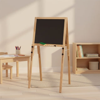 Kids Double Sided Chalkboard Easel, Adjustable Wooden Blackboard and Whiteboard