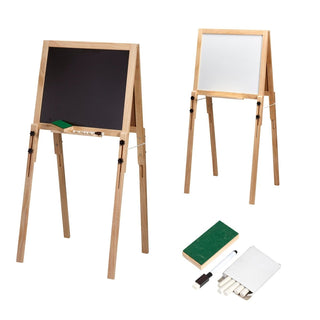 Kids Double Sided Chalkboard Easel, Adjustable Wooden Blackboard and Whiteboard