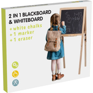 Kids Double Sided Chalkboard Easel, Adjustable Wooden Blackboard and Whiteboard