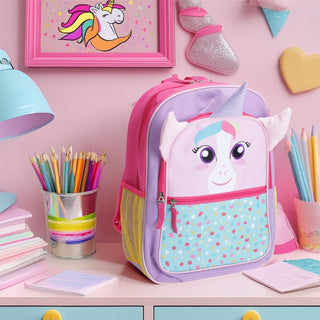 Kids Unicorn Backpack | Girls Pink School Bag with Multiple Compartments - 12L