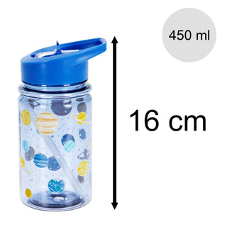 Kids Water Bottle | Children's Drinks Bottle with Straw & Handle 450ml - Planets