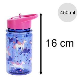Kids Water Bottle | Children's Drinks Bottle with Straw & Handle 450ml - Unicorns