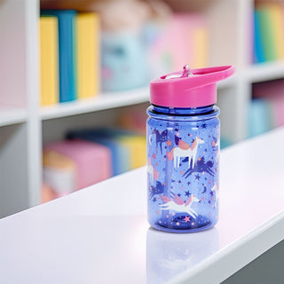 Kids Water Bottle | Children's Drinks Bottle with Straw & Handle 450ml - Unicorns