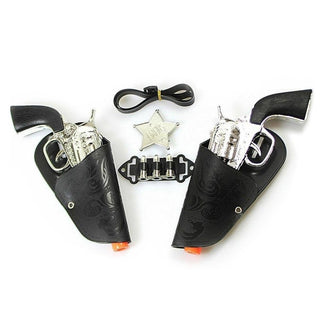 Kids Wild West Cowboy Sheriff Set | Role Play Dress Up Twin Holster Toy Guns | Children's Fancy Dress Accessories