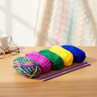 Knitting Kit 5 Multicolour Yarn Balls With 2 Needles, Beginner Knitting Set