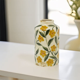 Large Ceramic Floral Vase, 25cm Hand - Painted Yellow Flower Vase Crackle Glaze