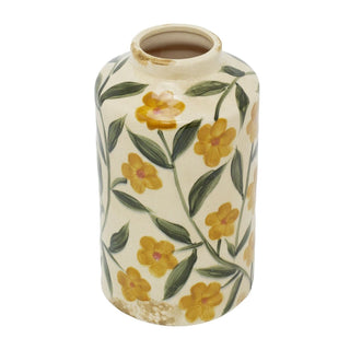 Large Ceramic Floral Vase, 25cm Hand - Painted Yellow Flower Vase Crackle Glaze