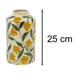 Large Ceramic Floral Vase, 25cm Hand - Painted Yellow Flower Vase Crackle Glaze