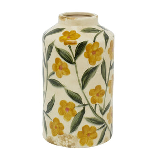 Large Ceramic Floral Vase, 25cm Hand - Painted Yellow Flower Vase Crackle Glaze