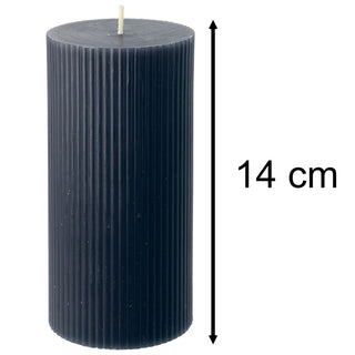 Large Charcoal Ribbed Pillar Candle, 14x7cm Unscented Dark Grey Candle