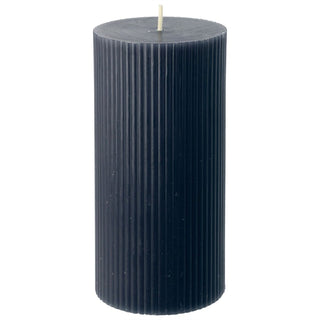 Large Charcoal Ribbed Pillar Candle, 14x7cm Unscented Dark Grey Candle