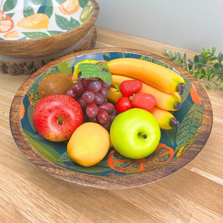 Large Citrus Zest Mango Wood Fruit Bowl | Enamel Salad & Serving Dish - 30cm