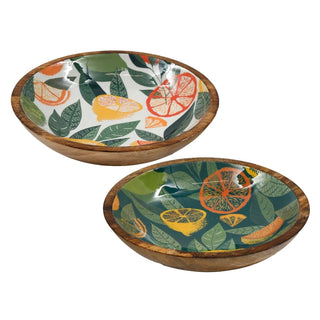 Large Citrus Zest Mango Wood Fruit Bowl | Enamel Salad & Serving Dish - 30cm