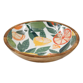 Large Citrus Zest Mango Wood Fruit Bowl | Enamel Salad & Serving Dish - 30cm