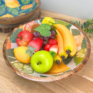 Large Citrus Zest Mango Wood Fruit Bowl | Enamel Salad & Serving Dish - 30cm