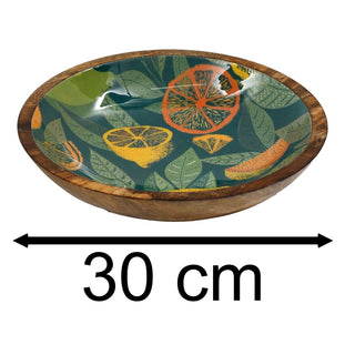 Large Citrus Zest Mango Wood Fruit Bowl | Enamel Salad & Serving Dish - 30cm