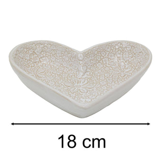 Large Floral Heart Trinket Dish | White Ceramic Jewellery Dish Flower Design