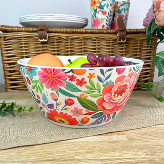 Large Floral Salad Bowl | Plastic Serving Dish for Garden & Picnic - 25x12cm