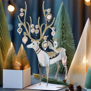 Large Folksy Reindeer Pop & Slot Decoration | Colourful 3D Christmas Reindeer
