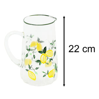 Large Glass Water Jug, 2 Litre Kitchen Jug lemon Orchard Drinks Serving Pitcher