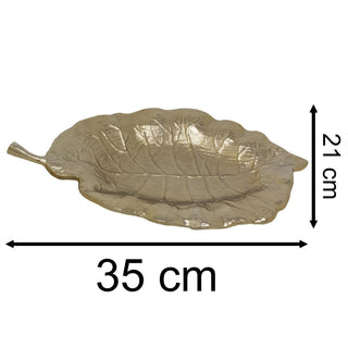 Large Gold Leaf Shaped Trinket Tray 35cm Decorative Metal Leaf Plate Vanity Dish