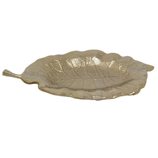 Large Gold Leaf Shaped Trinket Tray 35cm Decorative Metal Leaf Plate Vanity Dish