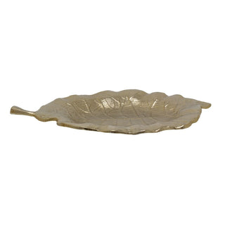 Large Gold Leaf Shaped Trinket Tray 35cm Decorative Metal Leaf Plate Vanity Dish