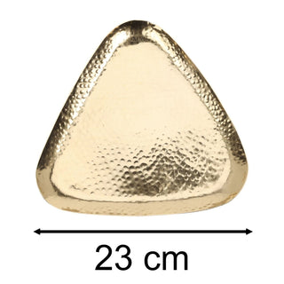Large Gold Triangular Trinket Tray 23cm Jewellery Dish, Metal Candle Plate