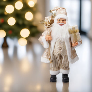 Large LED Gold Santa Claus | Light - up Christmas Standing Santa Figurine - 60cm