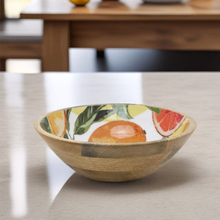 Large Mango Wood Citrus Serving Bowl | Wooden Fruit, Salad and Kitchen Bowl