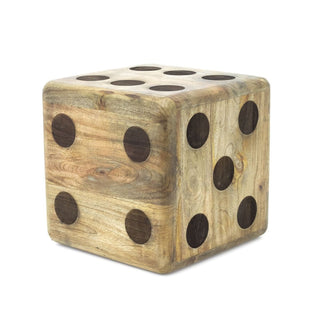 Large Mango Wood Dice Stool | Rustic Doorstop Decorative Wooden Dice Cube - 30cm
