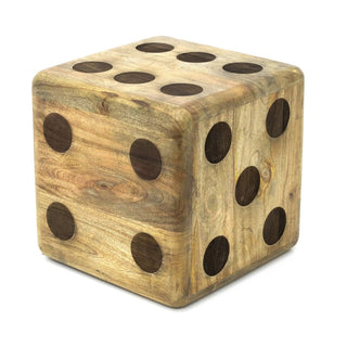 Large Mango Wood Dice Stool | Rustic Doorstop Decorative Wooden Dice Cube - 30cm