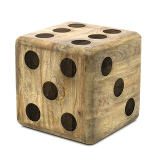 Large Mango Wood Dice Stool | Rustic Doorstop Decorative Wooden Dice Cube - 30cm