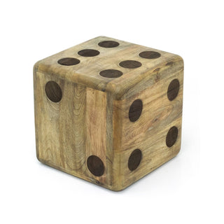 Large Mango Wood Dice Stool | Rustic Doorstop Decorative Wooden Dice Cube - 30cm