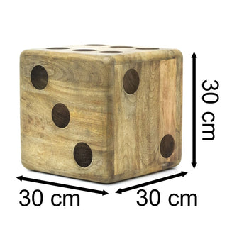 Large Mango Wood Dice Stool | Rustic Doorstop Decorative Wooden Dice Cube - 30cm