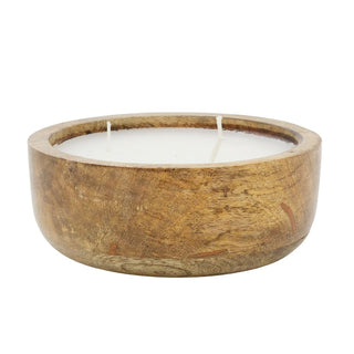 Large Mango Wood Scented Candle, 17cm Rustic Wooden Candle Holder & Candle