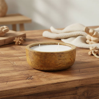 Large Mango Wood Scented Candle, 17cm Rustic Wooden Candle Holder & Candle
