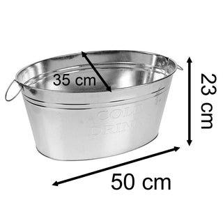 Large Oval Metal Drinks Pail | Party Ice Bucket Cooler With Handles - 20L
