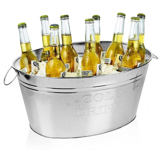 Large Oval Metal Drinks Pail | Party Ice Bucket Cooler With Handles - 20L