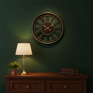 Large Roman Numeral Wall Clock 48cm Black & Gold Industrial Skeleton Wall Clock