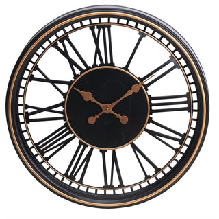 Large Roman Numeral Wall Clock 48cm Black & Gold Industrial Skeleton Wall Clock