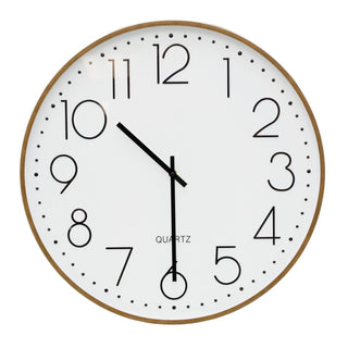 Large Round Wall Clock, 50cm White Face Black Numerals Dark Wood Effect Frame