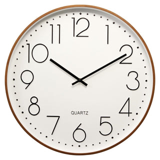 Large Round Wall Clock, 50cm White Face Black Numerals Dark Wood Effect Frame
