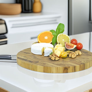 Large Teak Chopping Board | 35cm Round Wooden Teak End Grain Cutting Board