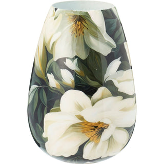 Large White Floral Metal Vase | 21cm Curved Gloss Flower Vase for Home Decor